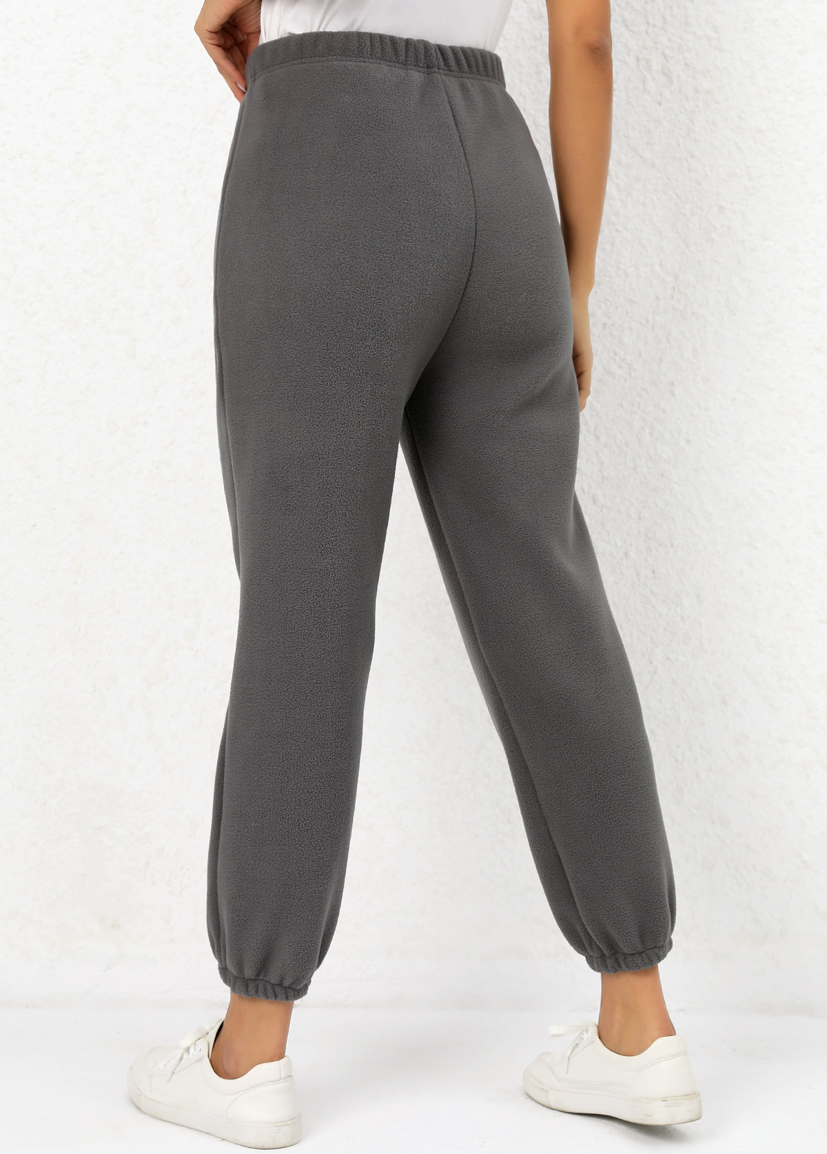 Grey Elastic Waist High Waisted Plush Jogger Pants