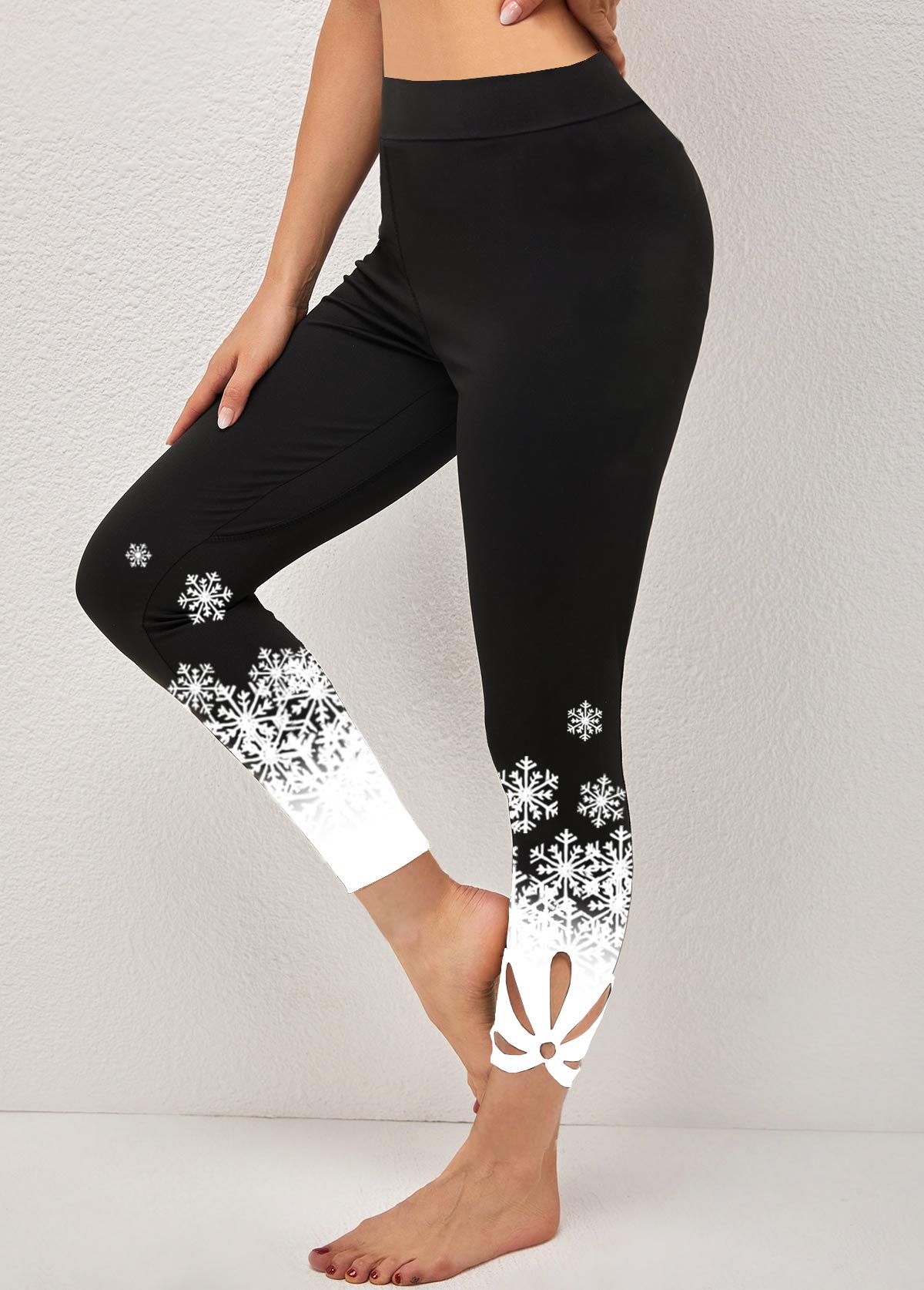 Snowflake Print High Waisted Black Leggings