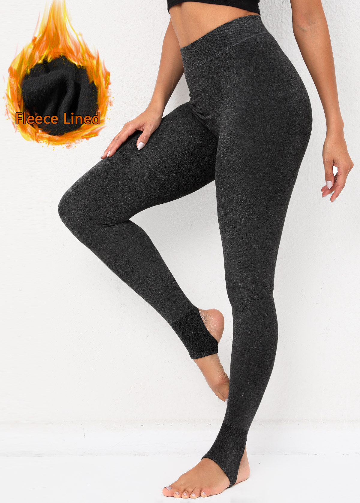 High Waisted Dark Grey Fleece Lined Leggings