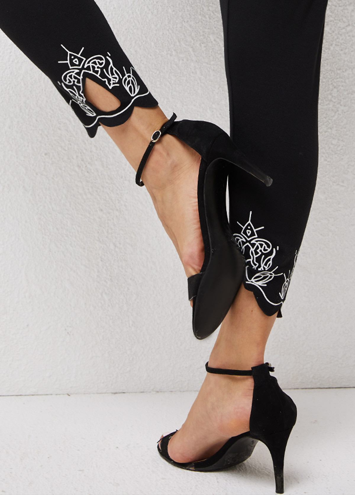 Printed Skinny Cutout Detail High Waisted Pants