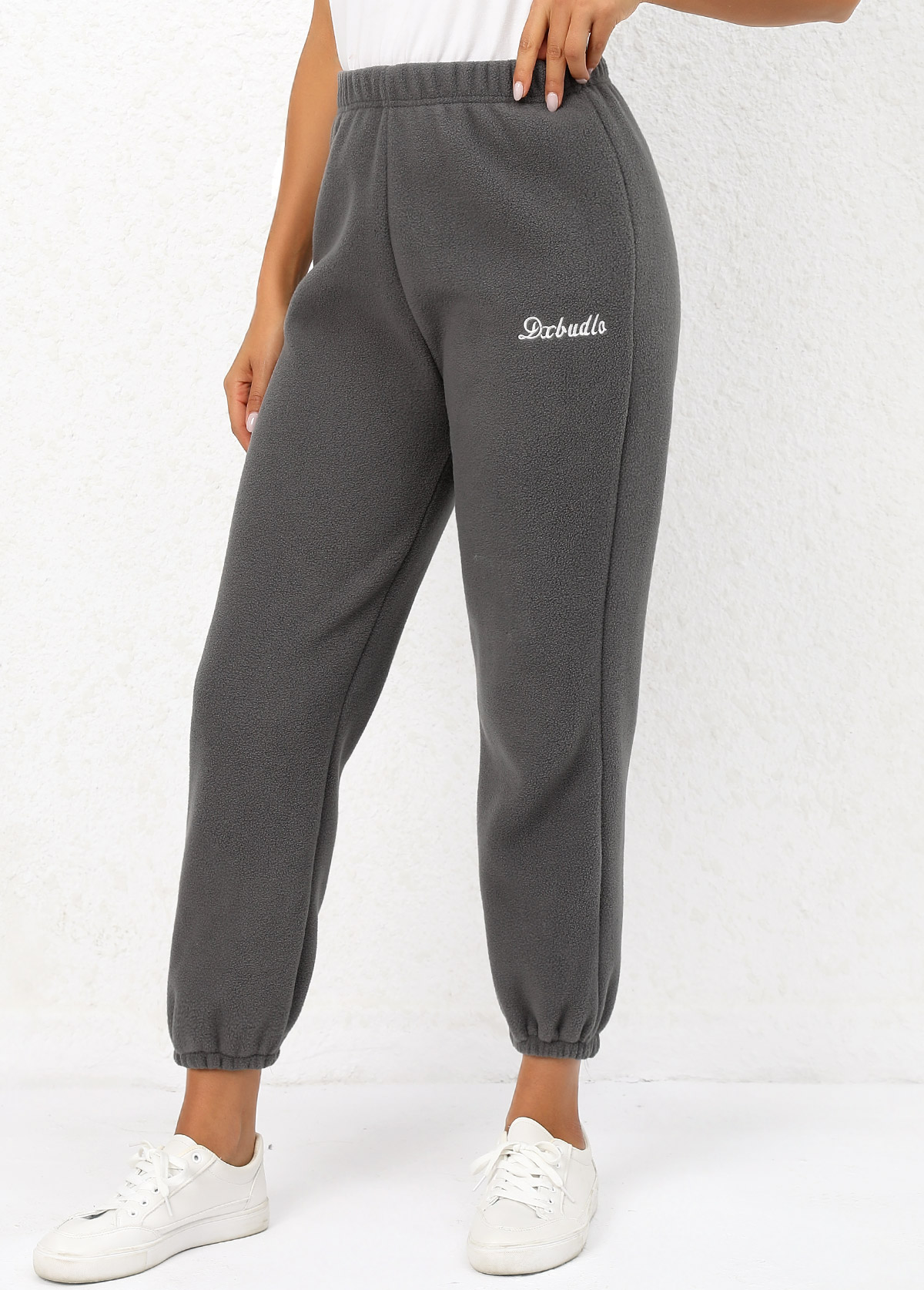 Grey Elastic Waist High Waisted Plush Jogger Pants