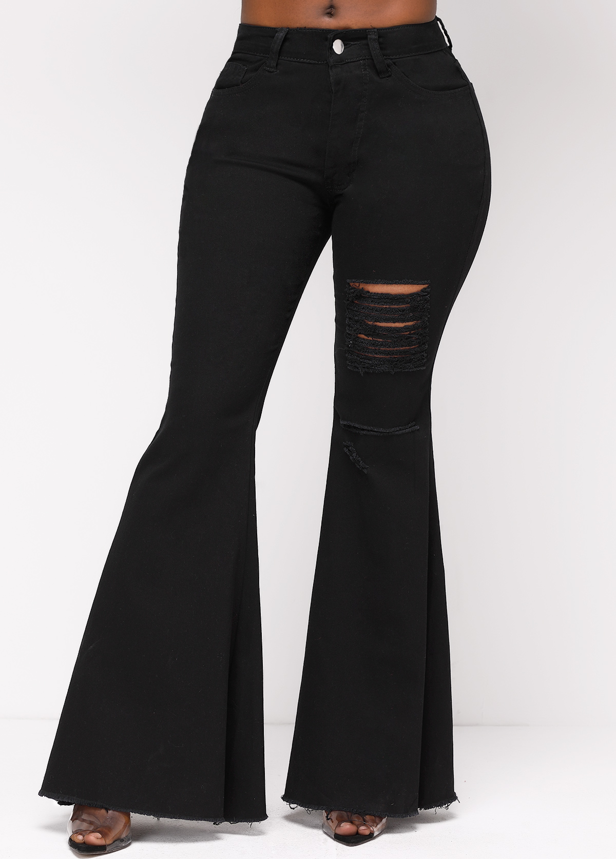 Black Hole Flare Leg Zipper Fly Jeans
