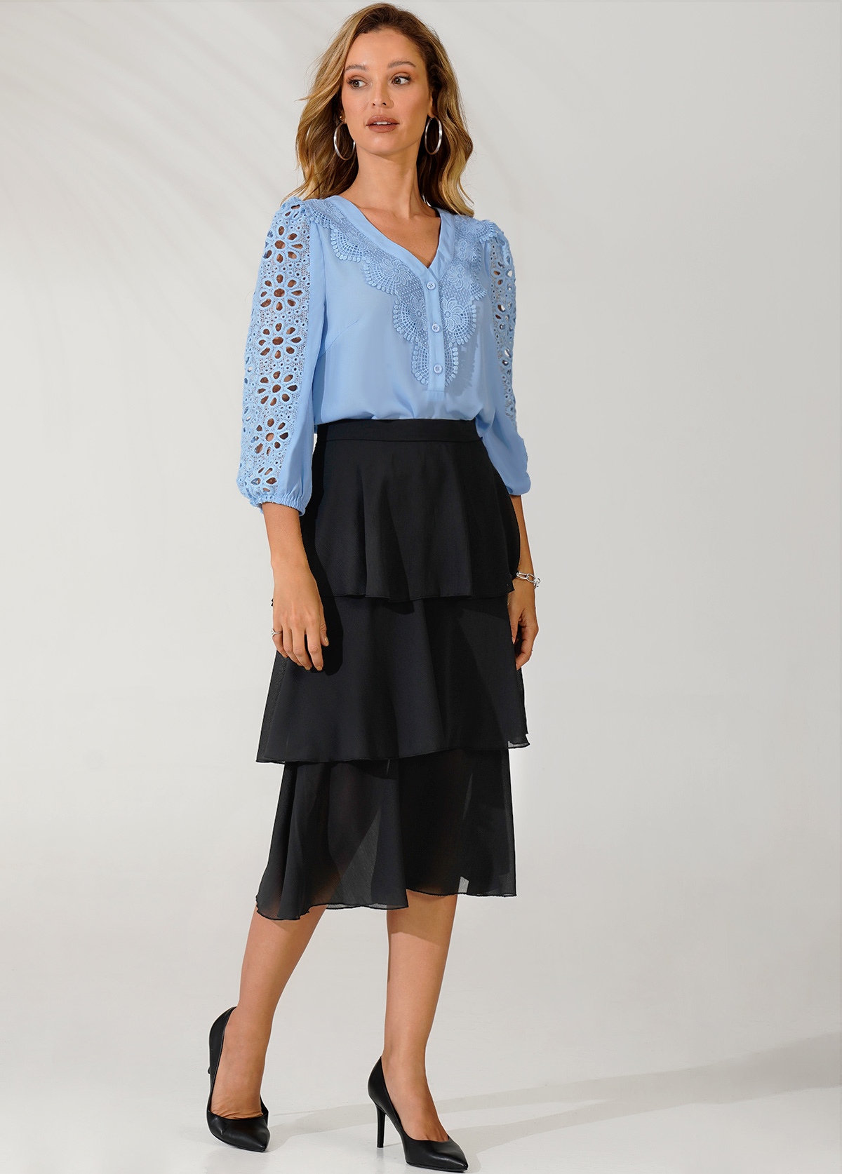 Black Layered Hem High Waist Skirt