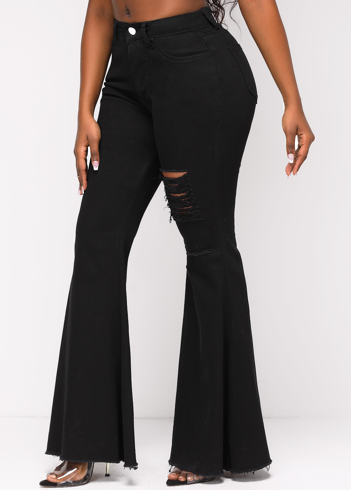 Black Hole Flare Leg Zipper Fly Jeans