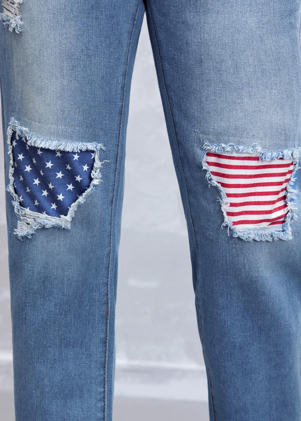 Denim Blue American Flag Print High Waisted Jeans