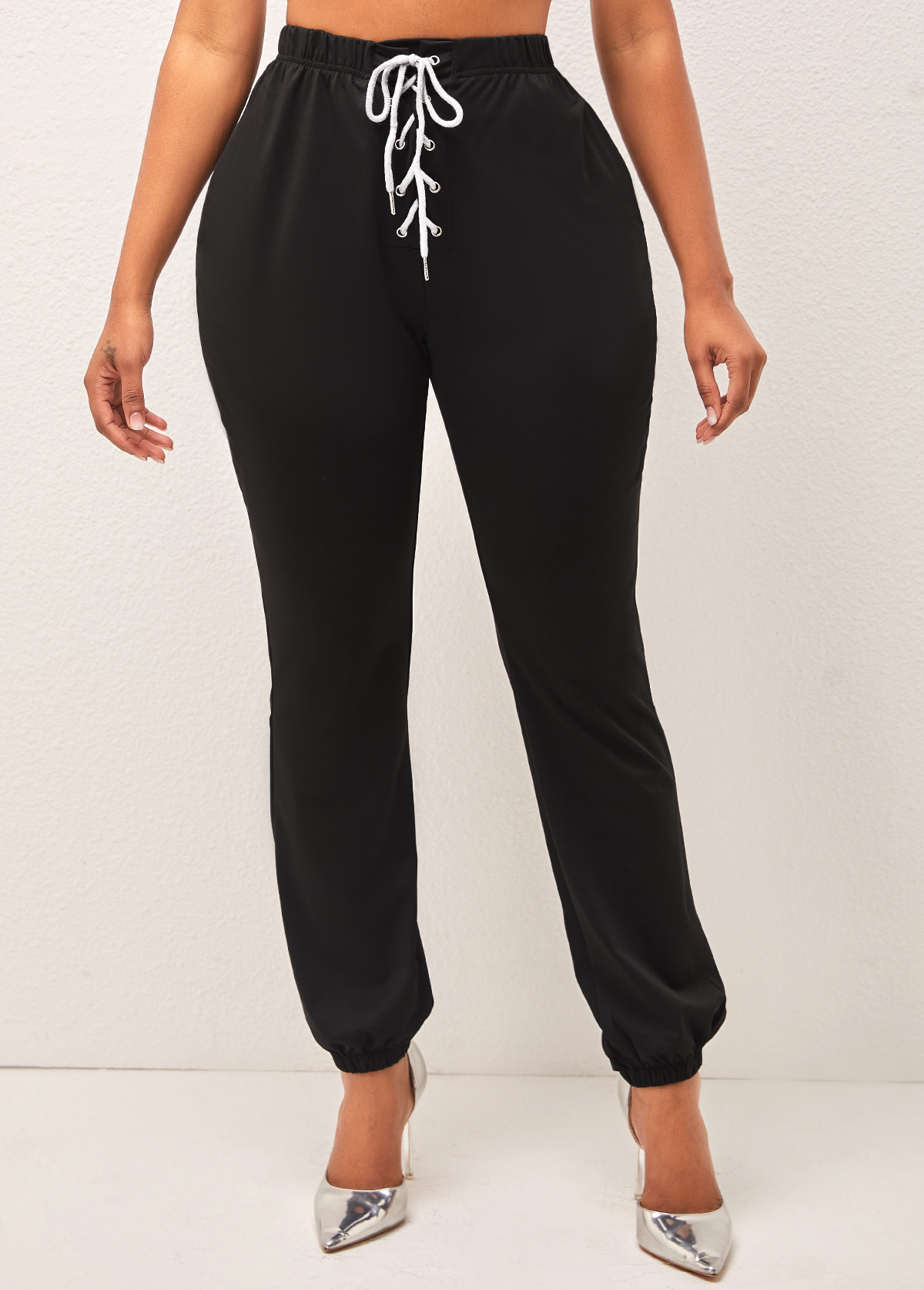 High Waisted Lace Up Black Pants