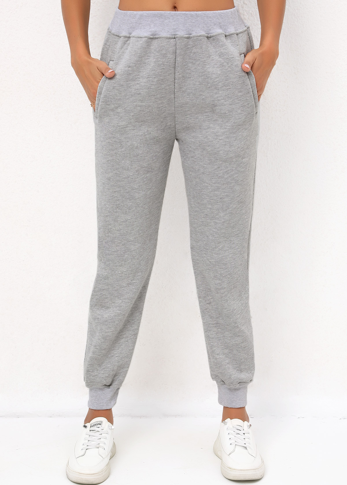 Light Grey Marl Elastic Waist Pocket Pants