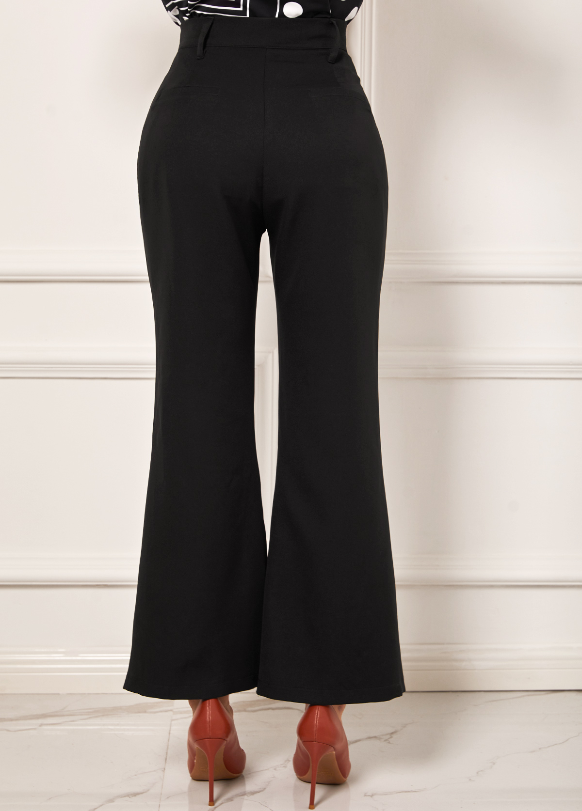 Black Front Slit High Waist Flare Pants