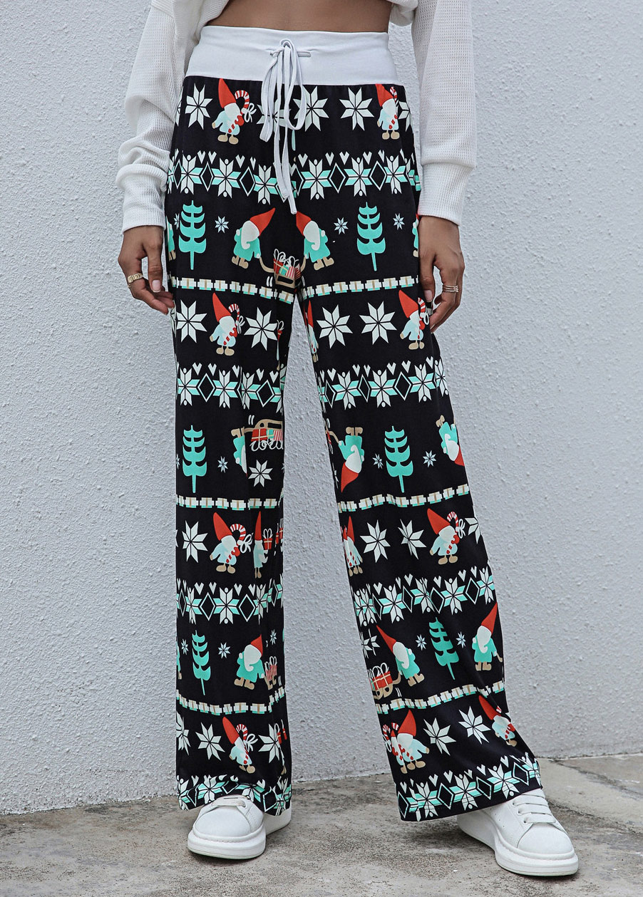 Christmas Print Drawstring Drawastring Pants