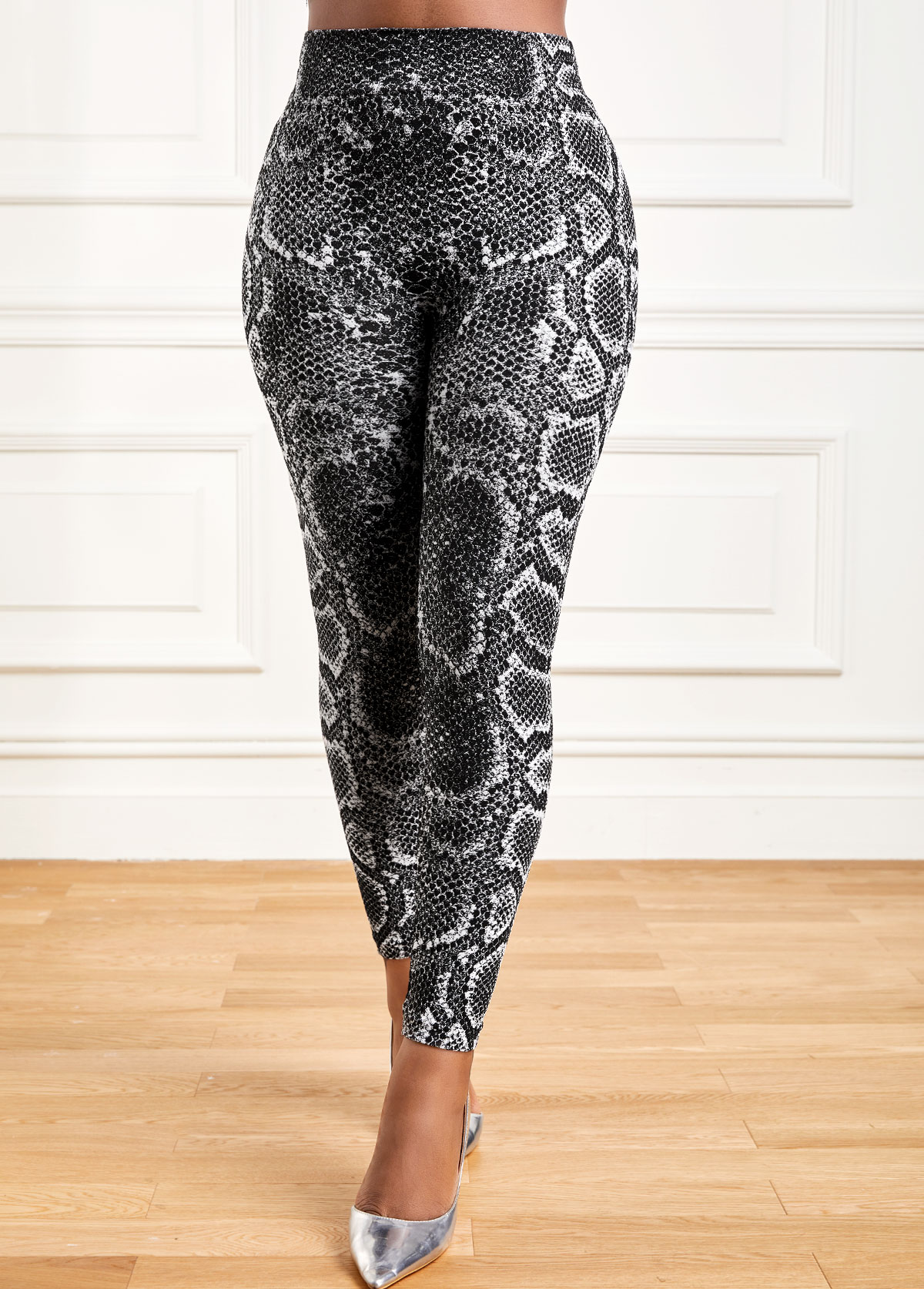 Snakeskin Print Grey High Waisted Leggings