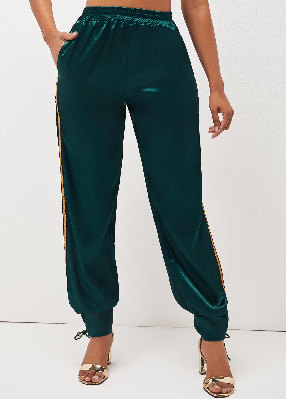 Lace Up Side Slit Dark Green Pants