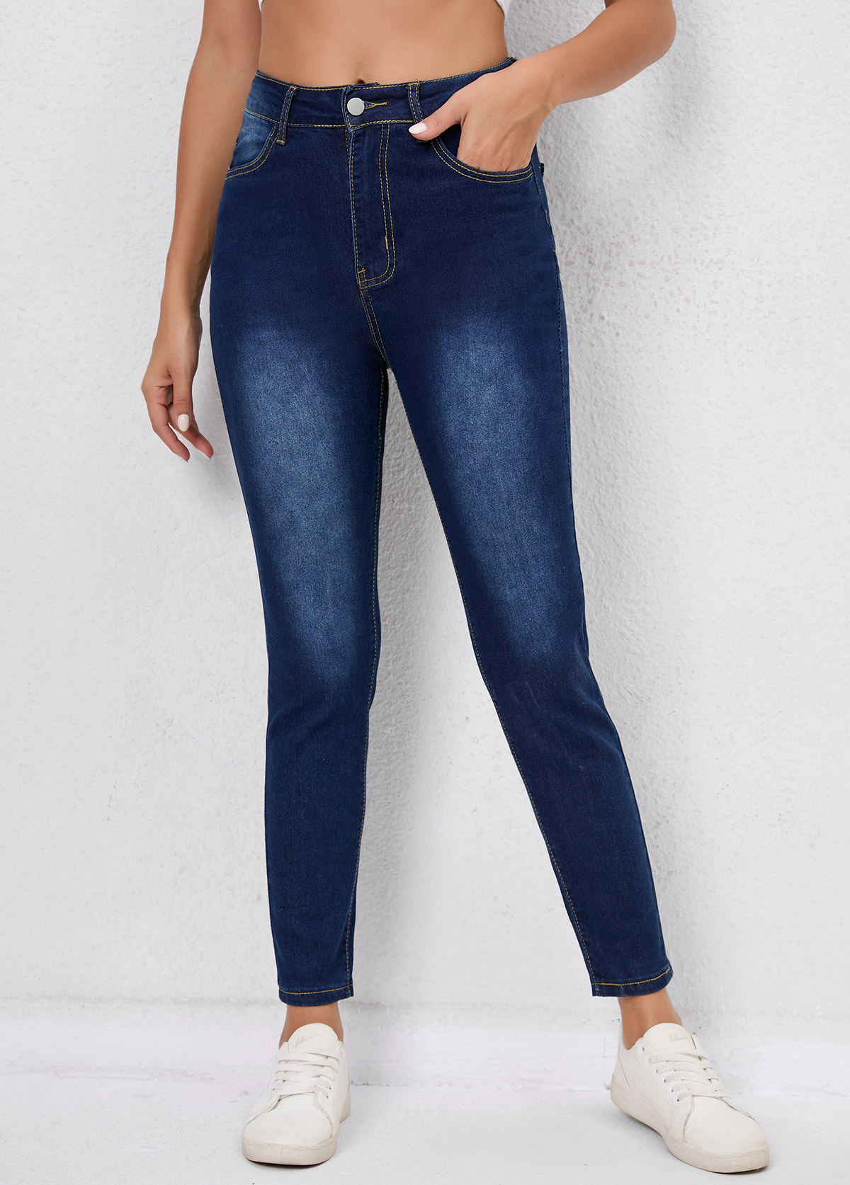 Skinny Pocket Denim Blue Zipper Fly Jeans