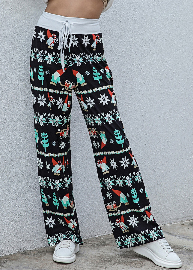 Christmas Print Drawstring Drawastring Pants