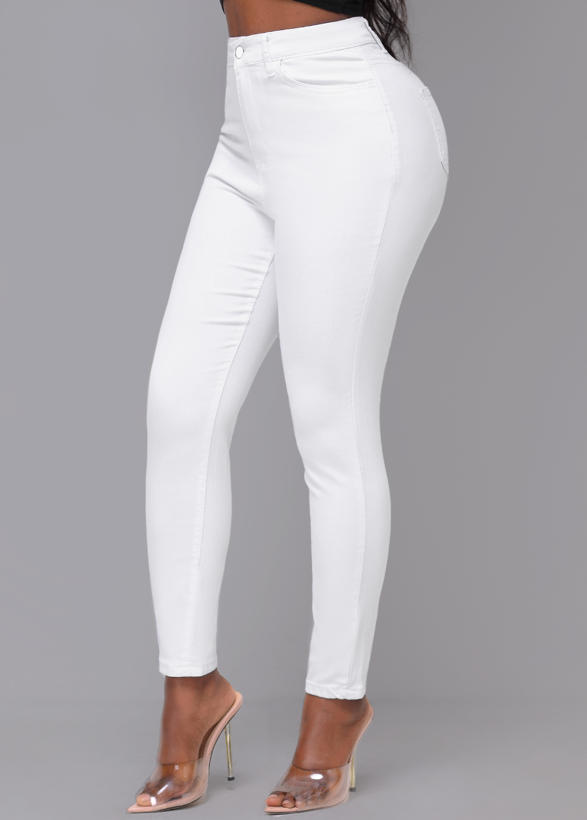 White High Waisted Skinny Zipper Fly Pants