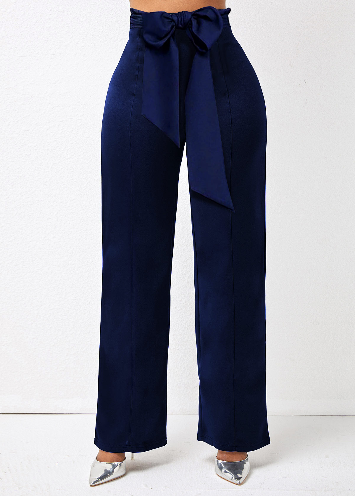 Navy Blue High Waisted Bowknot Pants