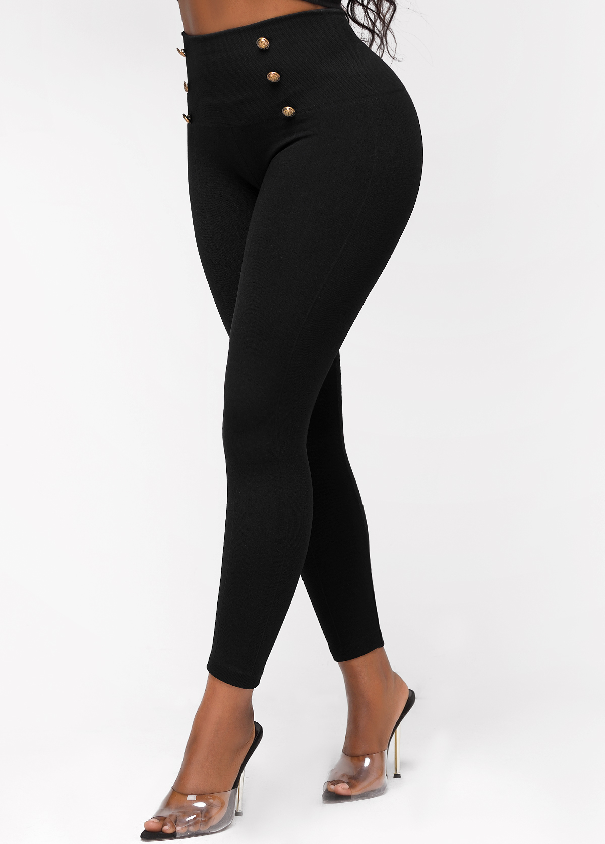 Skinny Elastic Waist High Waisted Black Pants
