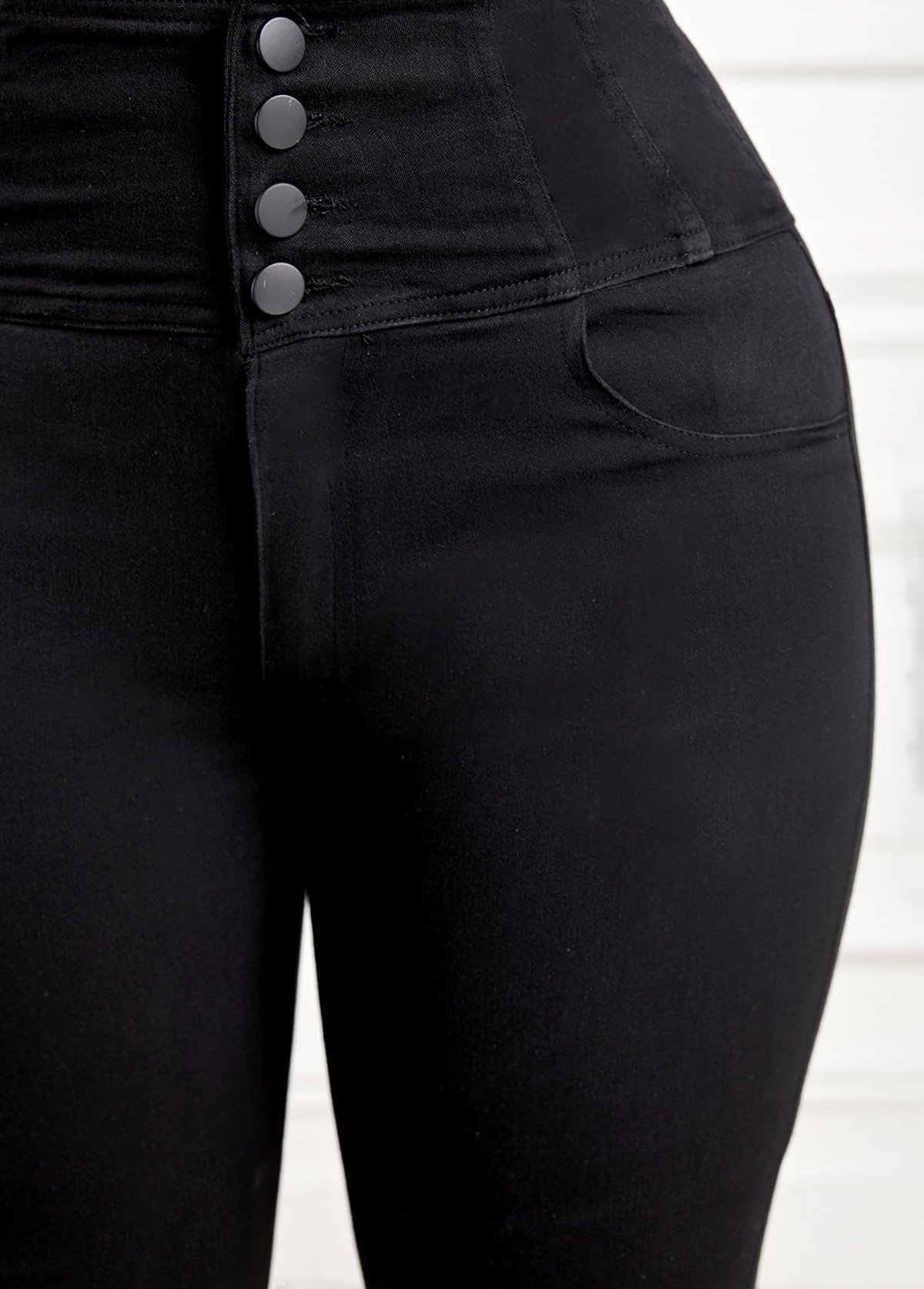 Button Skinny Zipper Fly Black High Waisted Jeans