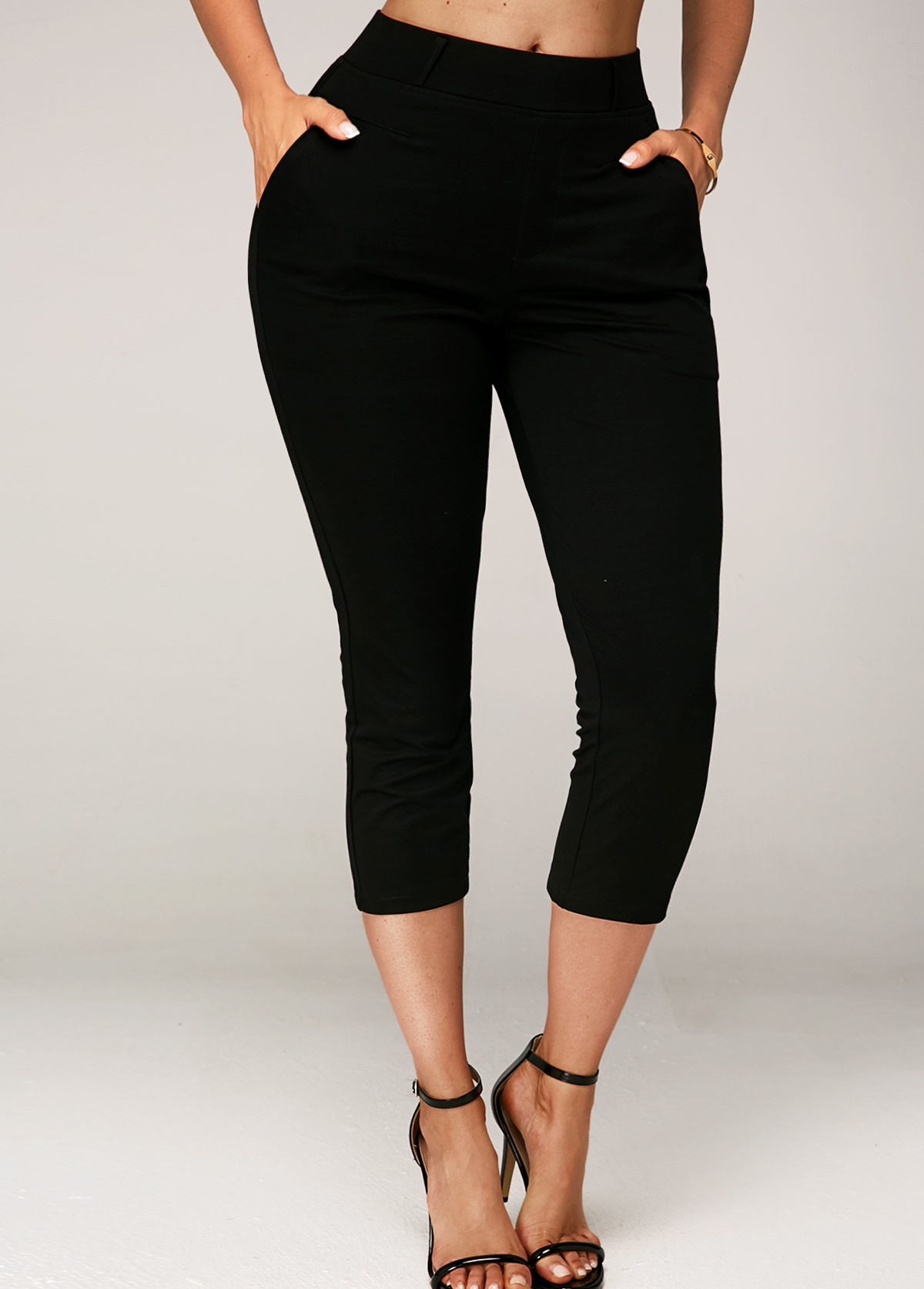 Black Side Pocket Elastic Waist Crop Pants
