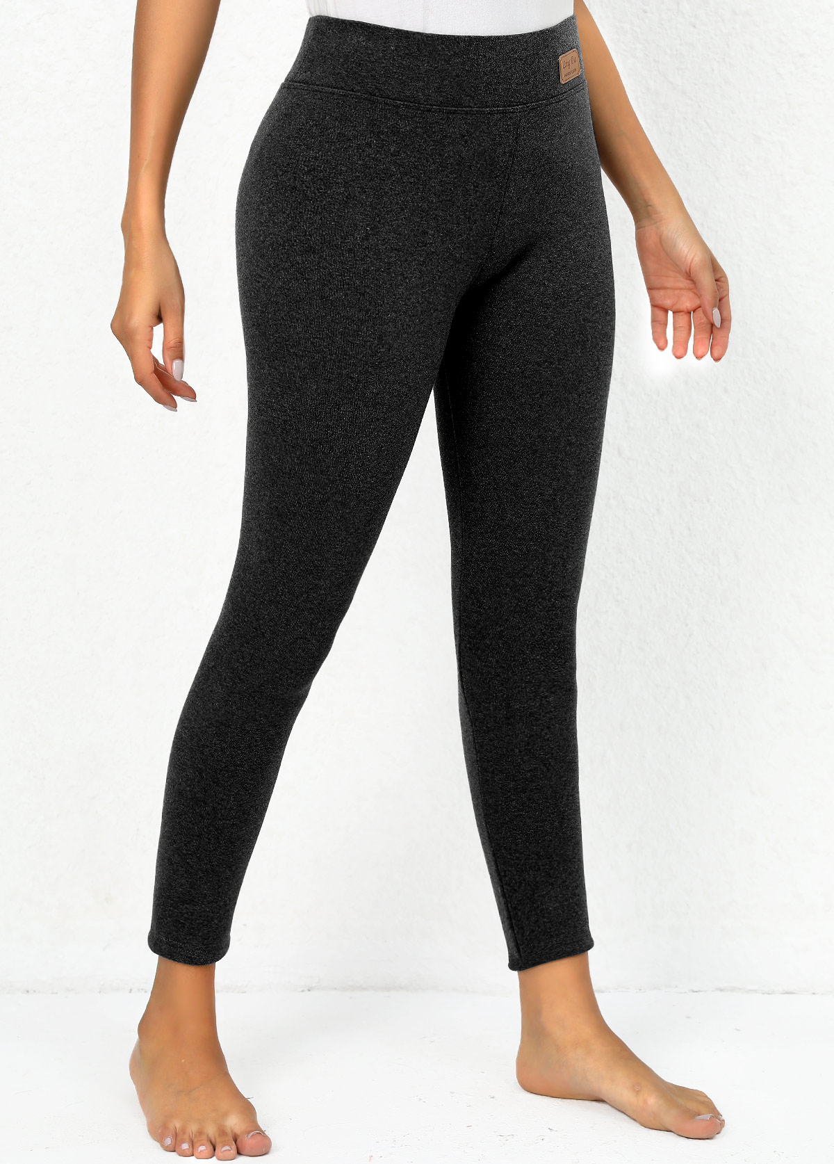 Dark Grey Marl Elastic Waist High Waisted Leggings