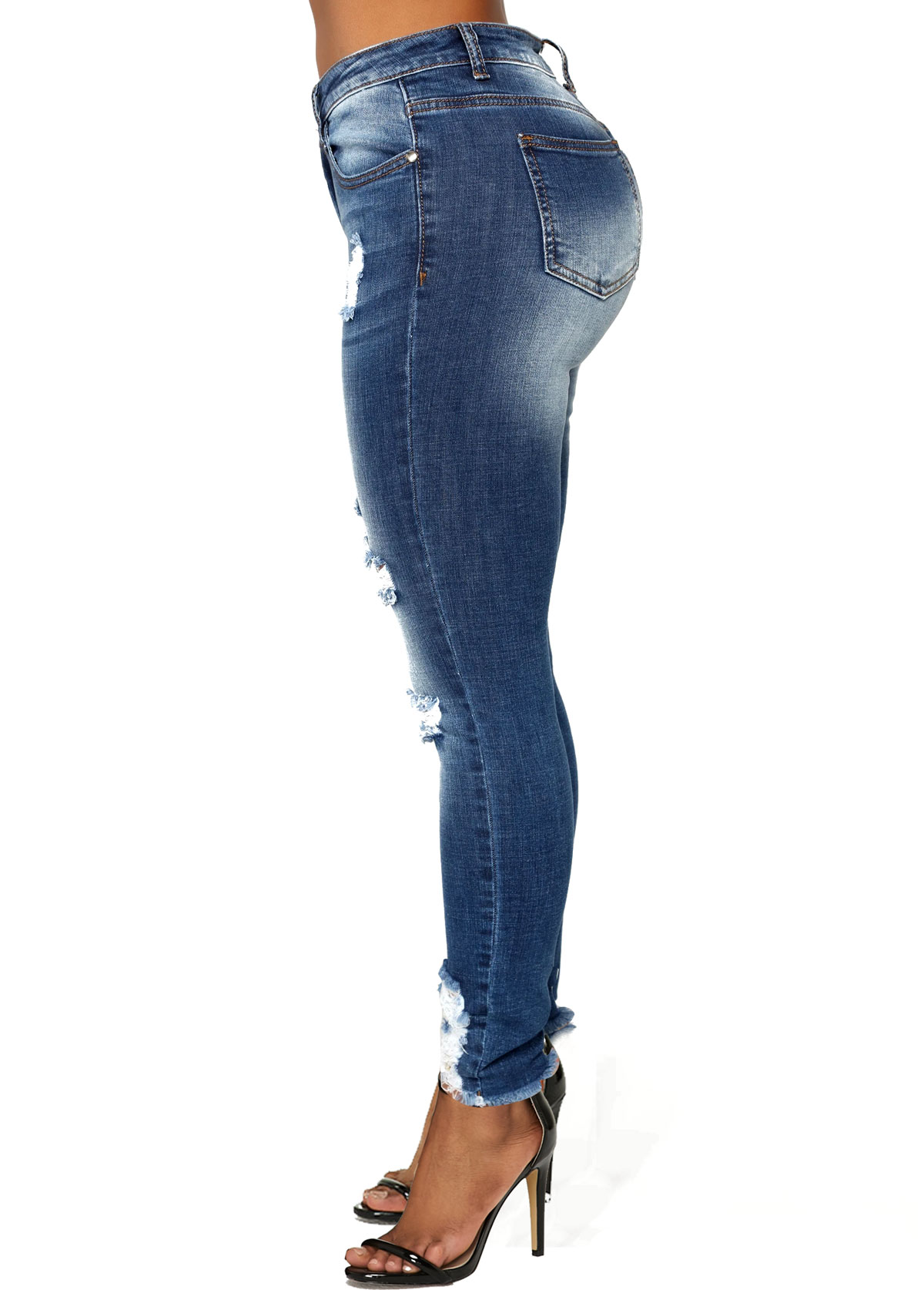 Acid Washed Frayed Hem Shredded Jeans