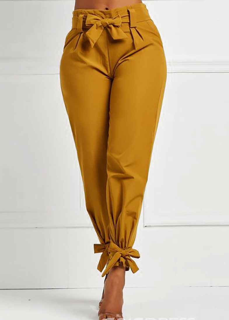 Belted Elastic Mid Waisted Pants