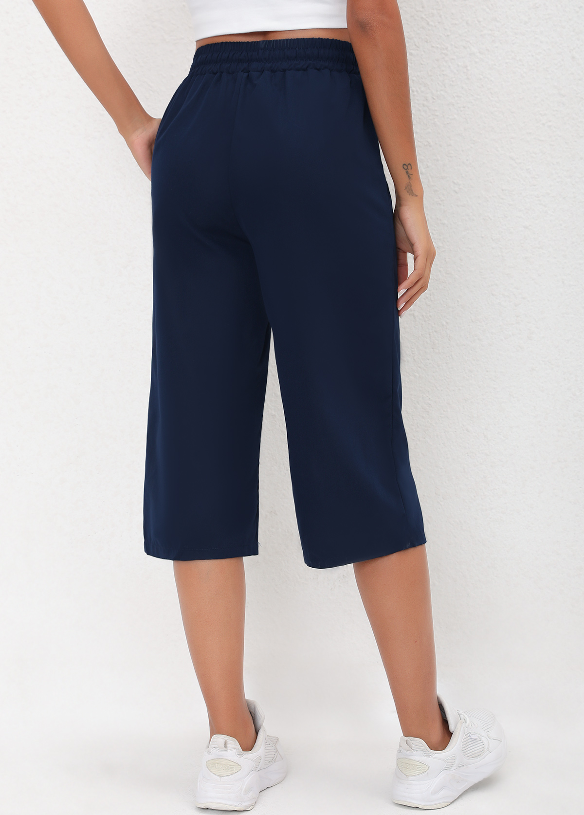 Drawstring High Waisted Navy Blue Pants