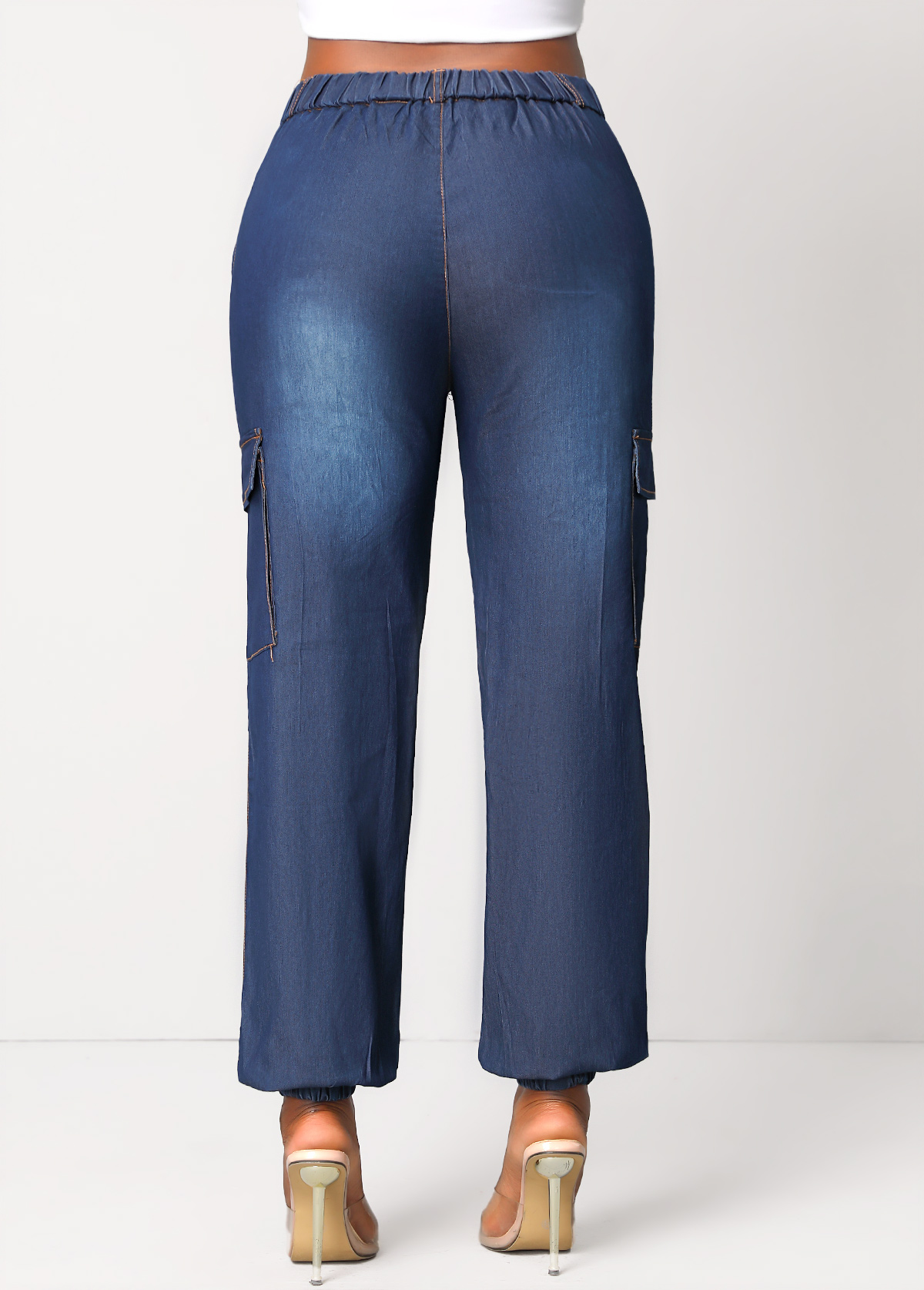 Dark Blue High Waisted Button Jogger Jeans