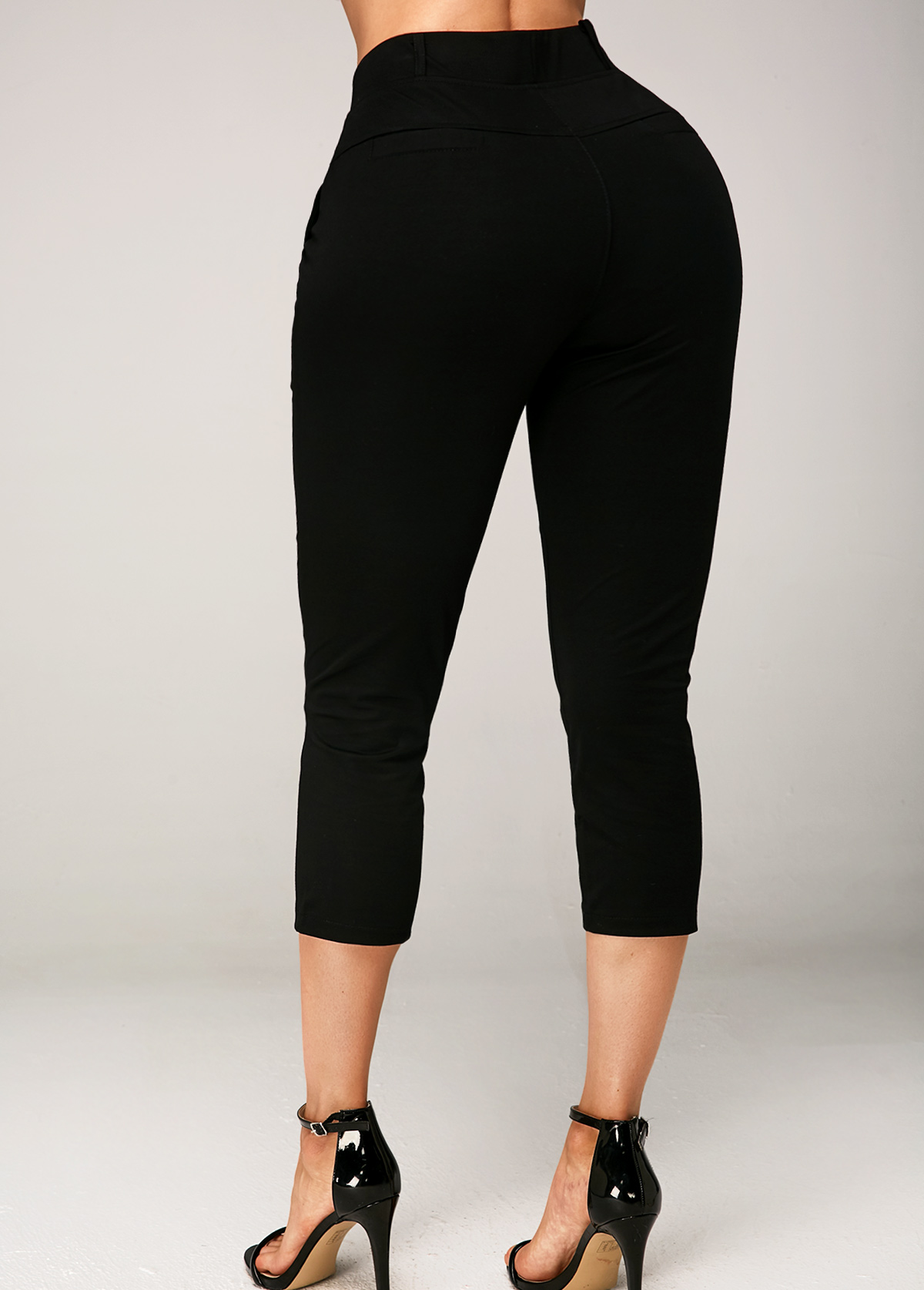 Black Side Pocket Elastic Waist Crop Pants