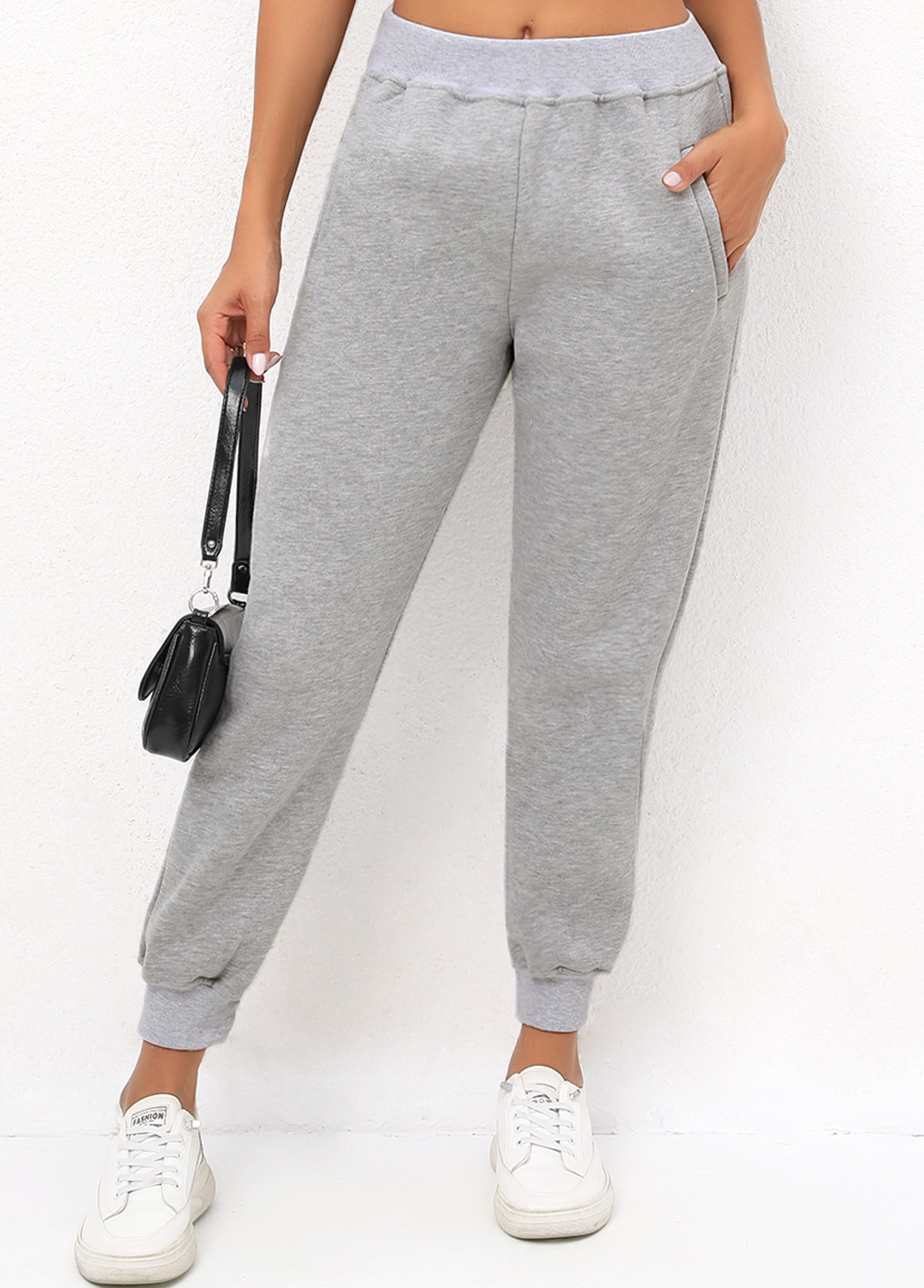 Light Grey Marl Elastic Waist Pocket Pants