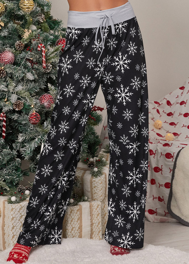 Christmas Print Drawstring Drawastring Pants